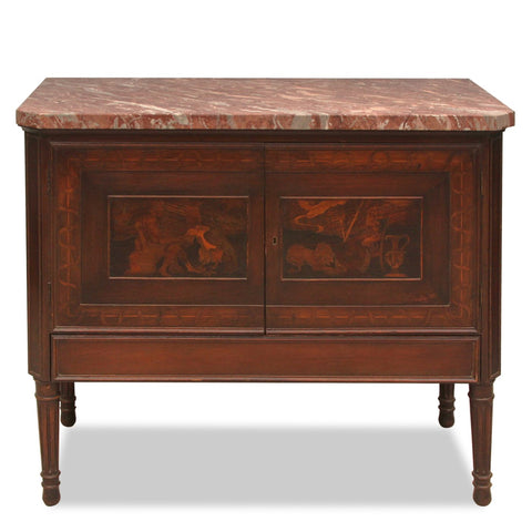 Antique Italian Commode  with Inlay Marquetry & Marble Top, 19thC