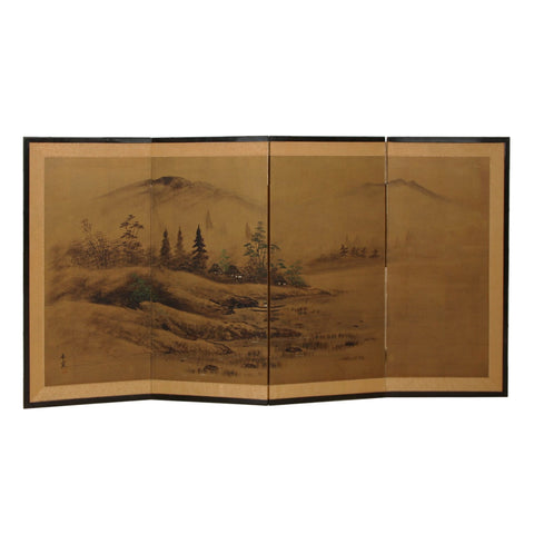 Antique Japanese Byobu Four Panel Screen