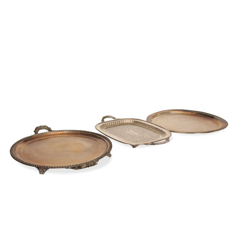 Antique Silver Plated Large Trays, Set of 3