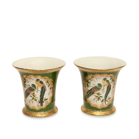 Dominie's Hand Painted Porcelain Cache Pots Vases, Pair