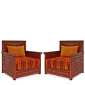Pair of Vintage Moroccan Armchairs with Handpainted  Wood Marquetry