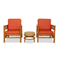 Pair of Vintage Rattan & Bamboo Campaign Style Lounge Chairs with Footstool