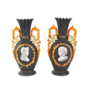 Vintage Continental Hand Painted Majolica Vases, Pair of