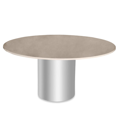 Vintage Botticino Fiorito Marble and Stainless Steel Drum Dining Table
