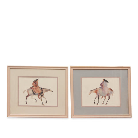 Vintage Diptych by Carol Grigg Native American Earth Healer & Crow Warrior