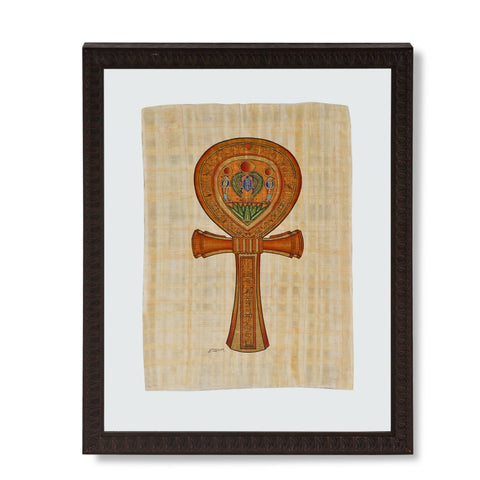 Vintage Egyptian Hieroglyphic Ankh Symbol Artwork on Sheer Linen by Essam