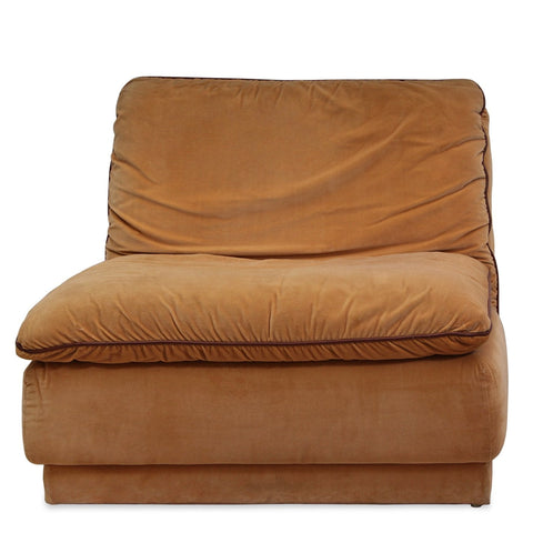 Vintage Roche Bobois Modular Slipper Chair with Velvet Upholstery and Leather Piping